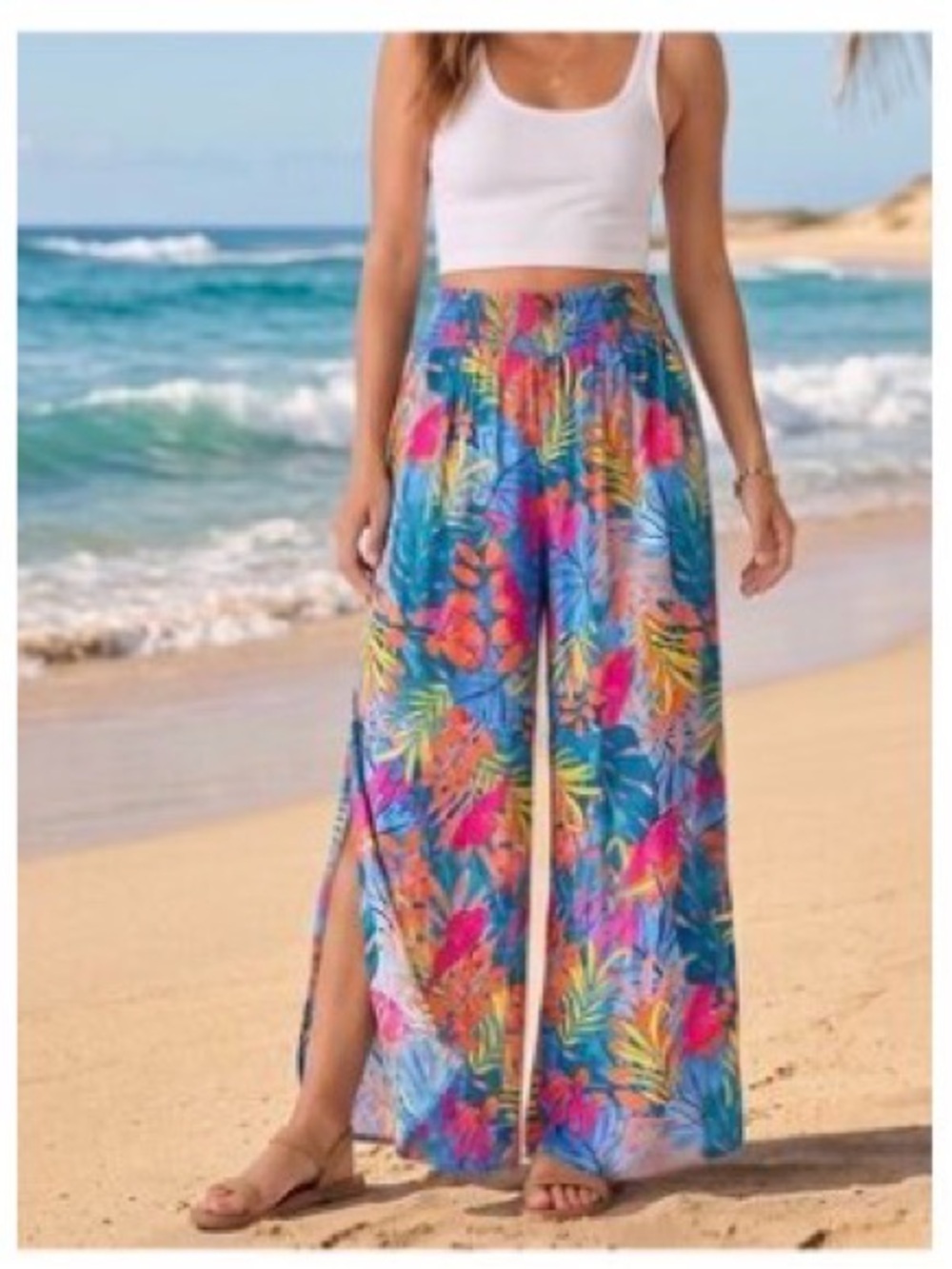 NWT-Kona Sol Women’s Tropical Wide-Leg Split Pants Boho Travel Beach Size Small - Picture 2 of 12